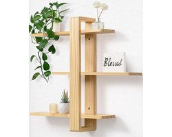 HOMESY Zwevende planken voor muur houten plank rekken unit voor slaapkamer woonkamer badkamer kantoor groot grenen houten rek woondecoratie opslag organisator plant foto display HOUT