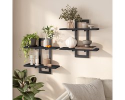 HOMESY Zwevende wandplanken, 2-laags zwevende planken, set van 2, hangende badkamerplanken, 38 cm wandplanken, voor woonkamer, slaapkamer, keuken, zwart