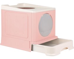 Homewell Cat Litter Box with Lid and Shovel, Litter Box Cabinet Drawer Design, Multifunctional and Comfortable Cat Accessories, 45 x 34 x 39 cm (Pink, Model 3)