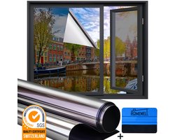 Homewell Isolerende HR+ Raamfolie 90x200cm - Statisch Zonwerende folie met Spiegeleffect - Zilver (incl. Rakel)