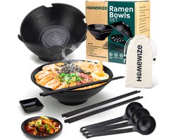 Homewize Ramen Bowl 3x - Set 14-delig - Noodle Kom Set met Soeplepels & Eetstokjes - Sterk & Vaatwasserbestendig Japans Melamine Servies - Stijlvolle Noodle Bowl Set voor 3 personen - Duurzaam Cadeau