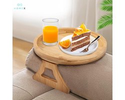 HomeX Bamboe Armleuning Dienblad - Bamboe - Armleuning organizer - Rond dienblad - Flexibel dienblad - Armleuning dienbladen bescherming - dienblad bank - Sofa dienblad - Opvouwbaar