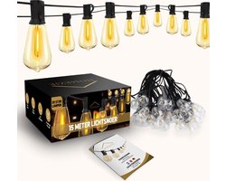 Homezie Lichtsnoer 15 meter met 25 grote LED bulbs | IP44 Spatwaterdicht | Warm wit | Koppelbaar & Dimbaar