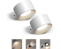 Homezie Wandlamp | 2 stuks | Wit | USB Oplaadbaar | Touch-bediening | Verstelbare helderheid | Sfeerverlichting