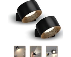 Homezie Wandlamp | 2 stuks | Zwart | USB Oplaadbaar | Touch-bediening | Verstelbare helderheid | Sfeerverlichting