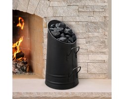 HomeZone Large Metal Coal Hod Heavy Duty Buckets with Handles for Storing Coal Logs Kindling Vintage Style Fireplace Accessories Black Powder Coated Coal Scuttle Heavy Duty Large