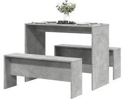 Homgoday Set van eettafel en banken, 3-delig, grijs, beton, spaanplaat, tuinmeubelen, tafel en stoelen voor buiten, set