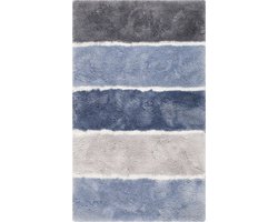 Homie Living - Rio Marina - Badmat - 70x120 cm - blauw grijs - Douchemat Basic – Bestseller Gestreept Design – Comfortabel & Absorberend – Wasbaar en Antislip