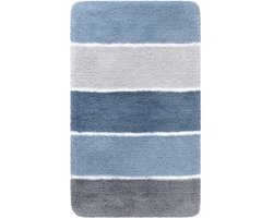 Homie Living - Rio Marina - Badmat - 70x120 cm - rookblauw - Douchemat Basic – Bestseller Gestreept Design – Comfortabel & Absorberend – Wasbaar en Antislip