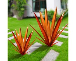 Homight Grote rustieke agave sculptuur van metaal agave plant decoratie voor binnen en buiten decoratie gazon buiten achtertuin houten palen tuin geschikt voor terras