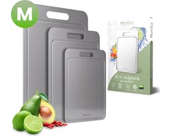 Homilux RVS Snijplank- Extra stevig (2mm) dikte - Met Sapgeul - Hygiënisch en Vaatwasserbestendig - Snijplanken - Serveerplank - 34x23 cm