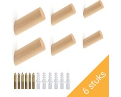 Homium houten wandhaken - 8 cm - 6 stuks - Beukenhout | Kapstokhaak - Kapstok haakjes - Ophanghaak - Jashaak - Wandhaak - Wandkapstok - Handdoekhaak - Haken