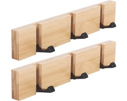Homium Wandkapstok van bamboe 3 haken - set 2 stuks - hout - 30 cm - muurkapstok