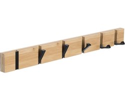 Homium Wandkapstok van bamboe 6 haken - hout - 60 cm - muurkapstok