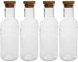 HOMLA - 4-Delige - Maeve Karaf - Glazen Waterkaraf met Kurken Stopper - Luxe Schenkkan voor Water, Sap & Dranken - Transparante Glazen Fles - Moderne Tafeldecoratie - 27.6 x 8 cm - 1L - Transparant