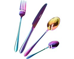 HOMLA - Abele Bestekset - 16-Delig Luxe Bestekset - Iridescent Cutlery Set - Modern Design Tafelbestek - Lepels, Vorken & Messen - RVS - Multicolor