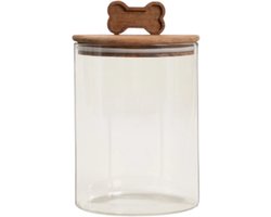 Homla - Animali Hondensnack Bewaarpot - Dierenvoer Voorraadpot - Glazen Snoepjespot voor Huisdieren - Voeropslag met Houten Deksel - 1.7 Liter - Glas en Hout - Ø13 x 21 cm - Transparant