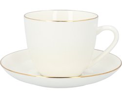 HOMLA Auro porseleinen cappuccino kop 210 ml - koffiekop met schotel - cappuccino kopjes vintage - kop met schotel - wit met gouden rand