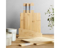 HOMLA - BAMBOU Snijplanken Set - 4 Stuks met Grijze Handgrepen