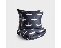 HOMLA BEDDING - Beddengoed - Dekbedovertrek - DEVIKA - Satijn met Kranen in Grafiet - 160x200 cm