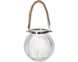 HOMLA Blomst glazen lantaarn - theelicht glas Decoratief kaarsglas voor binnen en buiten - decoratieve lantaarn lampion - transparant 8 x 14 cm