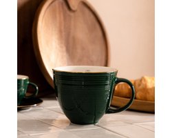 HOMLA Ellie minimalistische mok - koffiekopje theekopje koffie en thee en koffiekopje set - groen met gouden decoratie gemaakt van porselein 470 ml