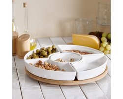 HOMLA FINCAN Schotel met witte kommetjes en draaibaar dienblad 30 cm