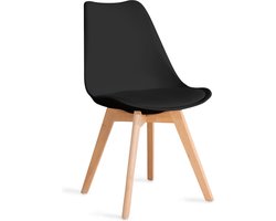 HOMLA Fisco stoel met modieuze houten poten - stoel voor eetkamer, keuken, woonkamer - comfortabel en praktisch - extra comfortabel zitkussen - functioneel designelement - kleur zwart 49x41x84 cm