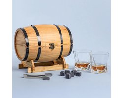 Homla - Gomera Whiskey Set - 4 Delig - Whisky Set met Houten Vat Design - Whiskey Glazen Set met Koelstenen & Tang - Luxe Cadeauset voor Whisky Liefhebbers - Bruin