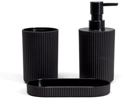 Homla - Leon Badkameraccessoiresset - Badkamer Set Modern Design - Badkamer Set - Badkamer Accessoires - Zeepdispenser, Zeepbakje en Tandenborstelhouder - Kunststof - 27 x 8 x 8 cm - Zwart