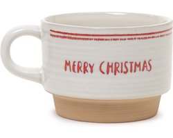 HOMLA Molly mok in kerststijl Kerstserviesmok moderne trendy en veelzijdige stijl inhoud 280 ml gemaakt van hoogwaardig Steen kleur wit 7,5 cm x 10 cm