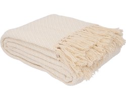 HOMLA Morris Plaid Deken met Franjes Gemaakt van Katoen - Zachte Knuffeldeken Gooi Katoenen Deken - Fijn Weefsel 130 x 170 cm Ecru
