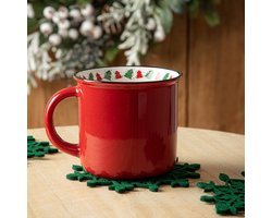 HOMLA pottie mok in kerststijl kerstservies mok modern trendy en veelzijdige stijl inhoud 350 ml gemaakt van hoogwaardig porselein kleur rood 9 cm x 10 cm