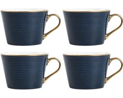Homla - Renne Mok - Grote Koffiemok - Set van 4 - Theemok - Cappuccino Mok - Vaatwasser Bestendig - 450 ml - Keramiek - 15 x 12 x 9 cm - Donkerblauw