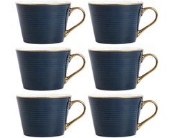Homla - Renne Mok - Grote Koffiemok - Set van 6 - Theemok - Cappuccino Mok - Vaatwasser Bestendig - 450 ml - Keramiek - 15 x 12 x 9 cm - Donkerblauw