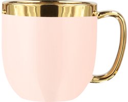 HOMLA sensorische beker met gouden decoratie - mok theekop koffiemok 0,28 l porselein verguld handgeschilderd roze en goud