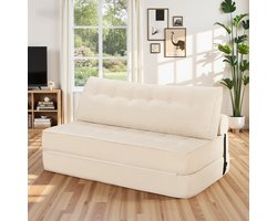 HOMMPA Opvouwbare Slaapbank 3-in-1 – Verstelbare Sofa, Slaapstoel en Bed met Kussen – Comfortabele Bodemsofa / Lounge Stoel voor Slaapkamer en Woonkamer – Wit, 150 cm