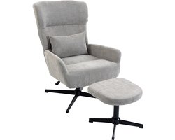 Homona Relaxfauteuil met hocker - 360° draaibaar en in hoogte verstelbaar - Met lendenkussen - 71 x 88 x 98-104 cm - Grijs