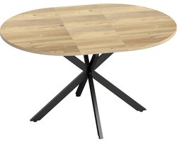 Homona Uitschuifbare eettafel - Voor 4-6 personen - Met butterfly-blad - MDF en staal - 135 x 100 x 75 cm - Natuurhout/Zwart