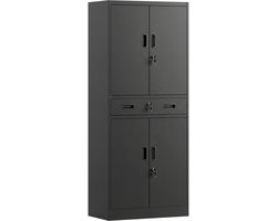 Homona Werkzeugschrank - Met lade en verstelbare legplanken - 3 afsluitbare zones - 75 x 40 x 180 cm - Zwart