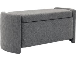 Homona Zitbank met opbergruimte - Gestoffeerde halbank - Met teddy-fluwelen bekleding - 105 x 44 x 45,5 cm - Grijs