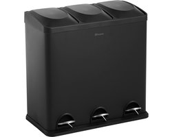 Homra Maxer Pedaalemmer 60 Liter - Zwarte Prullenbak 3 vakken - Trio 3X20 Liter - Prullenbak Afvalscheiding - Vuilnisbak voor Huishouden en Kantoor - Recycle Vuilbak keuken Afvalemmer - Afvalscheidingsprullenbakken - Extra dikke wand