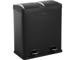 Homra NEVIQ Prullenbak 60L - Prullenbak Afvalscheiding met 2 vakken - 2 x 30 L inhoud - Duo Pedaalemmer in mat Zwart - 2-vaks Afvalemmer 60 Liter - Pedaal Vuilbak - Hygiënisch Afval scheiden - Zwarte Duo Prullenbakken - Dubbele Vuilnisbak