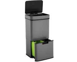 Homra Nexo Prullenbak Afvalscheiding 72 Liter - Grijze Sensor Prullenbak 3 vakken - 2x12L + 48L - Recycle Afvalbak - Vuilnisbak voor huishouden en kantoor - Vuilbak keuken Afvalemmer - Afvalscheidingsprullenbakken - Automatische Soft Close Deksel
