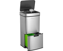 Homra Nexo Prullenbak Afvalscheiding 72 Liter - RVS Sensor Prullenbak 3 vakken - 2x12L + 48L - Recycle Afvalbak - Vuilnisbak voor huishouden en kantoor - Vuilbak keuken Afvalemmer - Automatische Soft Close Deksel