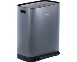 Homra Rockx Pedaalemmer 60 Liter - Duo Prullenbak 2X30L met Geurfilter - RVS Afvalscheidingsprullenbak 2 Vakken - Recycle Afvalbak - Vuilnisbak Keuken afval scheiden - Afvalemmer - Dubbele Prullenbak Grijs