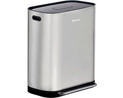 Homra Rockx Prullenbak 2 vakken - 60 Liter - Duo Pedaalemmer 2X30L met Geurfilter - RVS Afvalscheidingsprullenbak 2 Vakken - Recycle Afvalbak - Vuilnisbak Keuken afval scheiden - Afvalemmer - Dubbele Prullenbakken Mat RVS