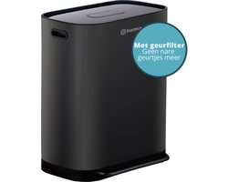 Homra Rockx Prullenbak 60 Liter - Duo Pedaalemmer 2X30L met Geurfilter - RVS Afvalscheidingsprullenbak 2 Vakken - Recycle Afvalbak - Vuilnisbak Keuken - Dubbele Prullenbakken Zwart met Binnenemmers