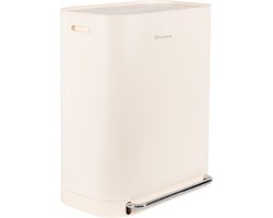 Homra Rockx Prullenbak 60 Liter - Duo Pedaalemmer 2X30L met Geurfilter - RVS Afvalscheidingsprullenbak 2 Vakken - Recycle Afvalbak - Vuilnisbak Keuken afval scheiden - Afvalemmer - Dubbele Prullenbak Wit Creme