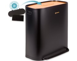 Homra Rockx Prullenbak 60 Liter - Duo Pedaalemmer 2X30L met Geurfilter - RVS Afvalscheidingsprullenbak 2 Vakken - Recycle Afvalbak - Vuilnisbak Keuken - Afvalemmer Afvalscheiding - Dubbele Prullenbakken Zwart Koper
